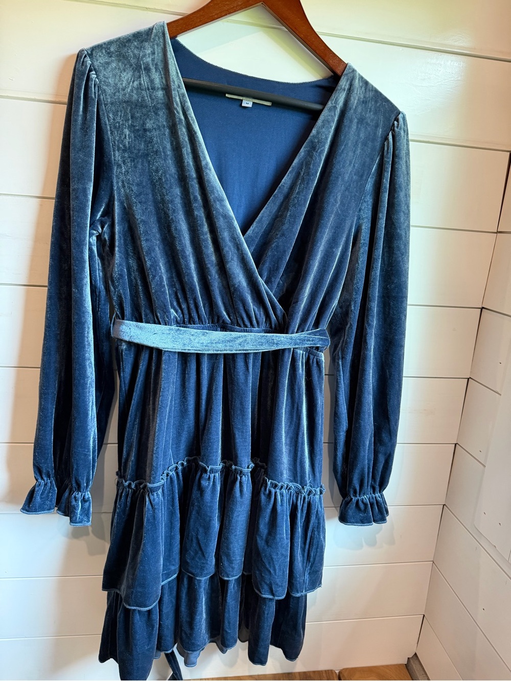 Baltic born Velvet Wrap Tiered Dress - Blue